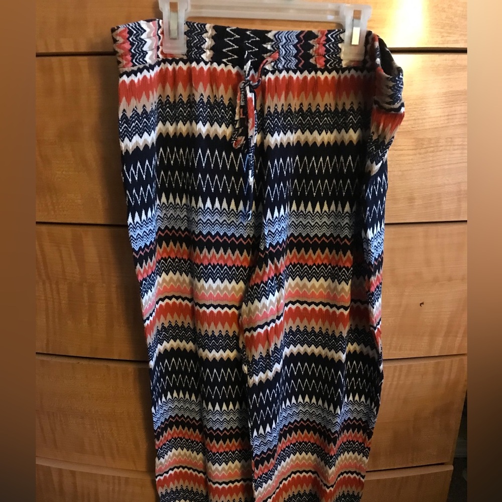 Robert Louis harem pants in Navy, Coral & Tan size large